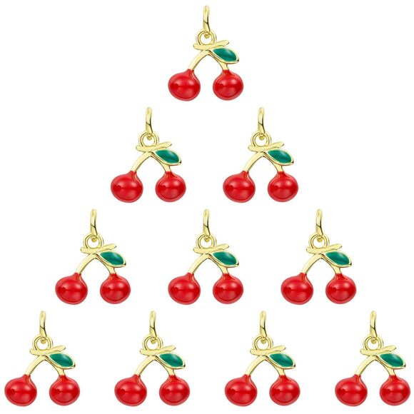 Jewelry - 8141 10 Pcs Cherry Charms for Jewelry Making Bulk Red Cute Enamel Charms